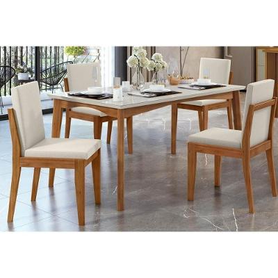 Sala De Jantar Monalisa Com Tampo Madeirado Com Vidro 160cm+ 4 Cadeiras Lady Natural Nesher
