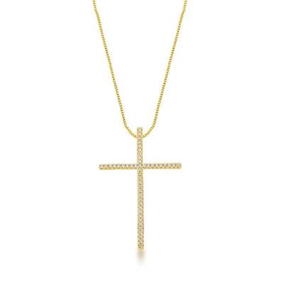 Colar Com Crucifixo Cravejado Banhado A Ouro 18k 60cm