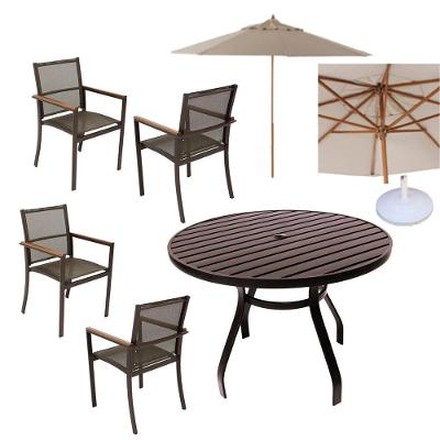 Jogo Conjunto De Mesa Aluminio 4 Cadeiras De Piscina Jardim Marrom