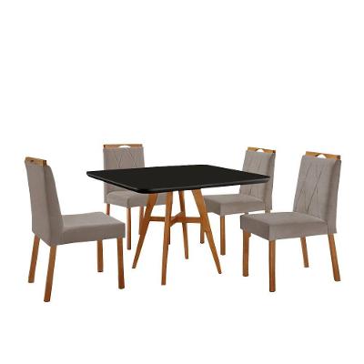 Conjunto Sala De Jantar Mesa Atenas 90x90cm Preto Com 4 Cadeiras Bela Veludo Cinza
