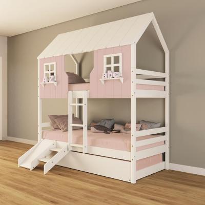 Treliche Casinha Encantada Com Kit Escada/ Escorregador Madeira Maciça Rosa/ Branco Housin