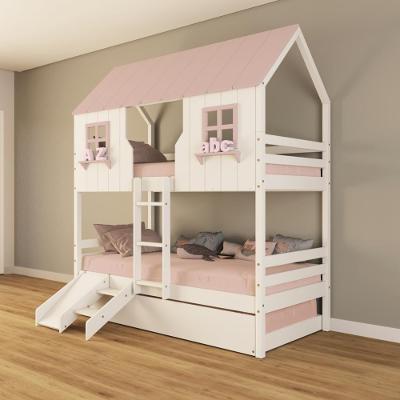 Treliche Casinha Encantada Com Kit Escada/ Escorregador Madeira Maciça Branco/ Rosa Housin