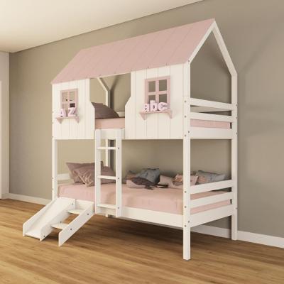 Beliche Casinha Encantada Com Kit Escada/ Escorregador Madeira Maciça Branco/ Rosa Housin