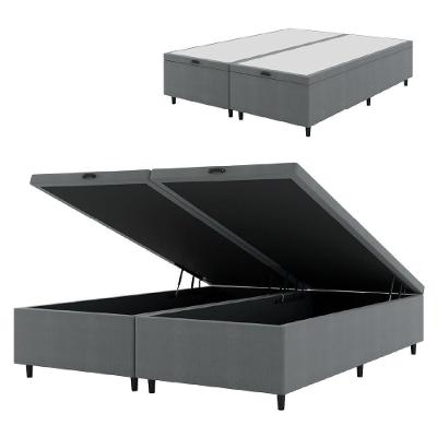 Cama Box Com Baú Queen 1,58m Prince Suede Cinza Cinza