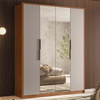 Guarda Roupa Casal 4 Portas Com Espelho E 3 Gavetas Grécia Prime Tx Nogueira-nude