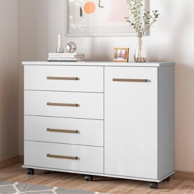 Cômoda 4 Gavetas 1 Porta Com Rodizios Flower - Branco Branco