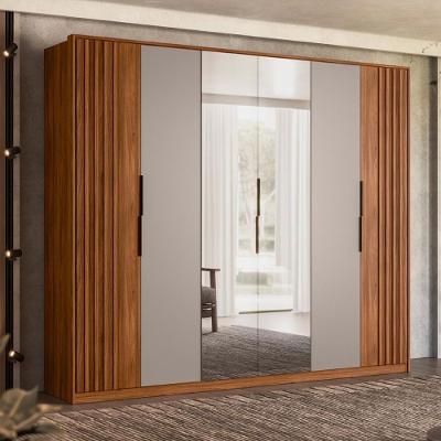 Guarda Roupa Casal 6 Portas Com Ripado E Com Espelho 6 Gavetas Equador Prime Tx Nogueira-nude