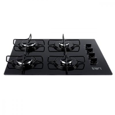 Cooktop Vidro A Gás 4 Bocas 60x46 Bivolt Preto Tron Preto Bivolt