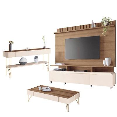 Estante Home Theater Artís E Aparador Vivant E Mesa De Centro Cadenza Castanho Off White - Hb Móveis