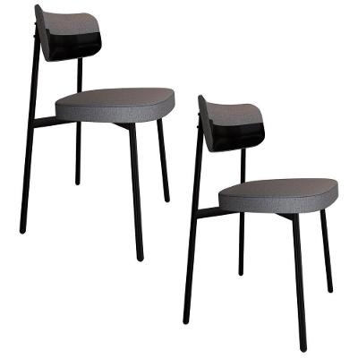 Cadeira De Jantar Estofada Kit 2 Ella M25 Linho Cinza/preto - Mpozenato