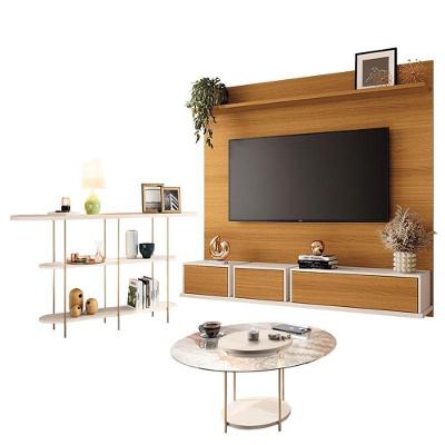 Home Suspenso Max Cinamomo Off White E Aparador Infinity E Mesa De Centro Sky Com Tampo De Vidro Off White- Hb Móveis