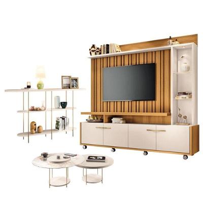 Estante Home Theater Titan Off White Cinamomo E Aparador Infinity E Kit Mesa De Centro Sky Off White - Hb Móveis