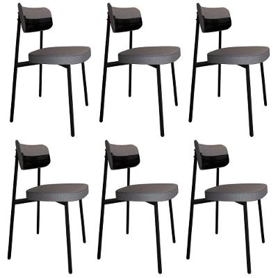 Cadeira De Jantar Estofada Kit 6 Ella M25 Linho Cinza/preto - Mpozenato