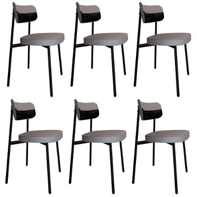 Cadeira De Jantar Estofada Kit 6 Ella M25 Linho Cinza Cl/preto - Mpozenato