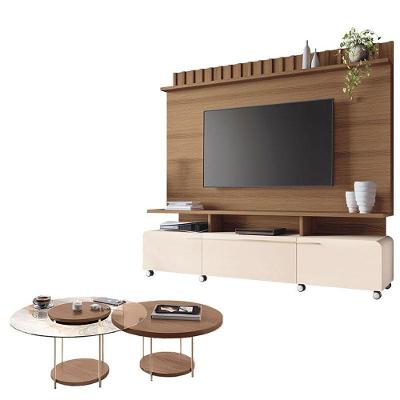 Estante Home Theater Artís Off White Castanho E Kit Mesa De Centro Sky Castanho - Hb Móveis