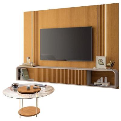 Home Suspenso Empire Cinamomo Off White E Mesa De Centro Sky Com Tampo De Vidro Cinamomo- Hb Móveis