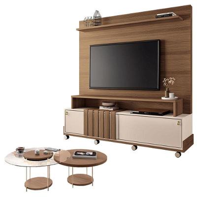 Estante Home Theater Bold Off White Castanho E Kit Mesa De Centro Sky Castanho - Hb Móveis