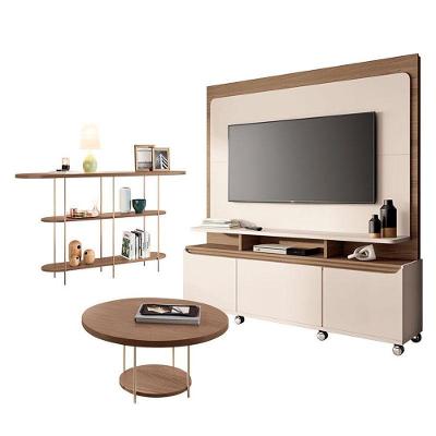 Estante Home Theater Quantum Off White Castanho E Aparador Infinity E Mesa De Centro Sky Castanho- Hb Móveis