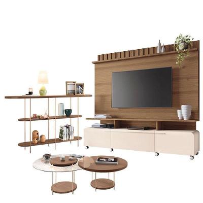 Estante Home Theater Artís Off White Castanho E Aparador Infinity E Kit Mesa De Centro Sky Castanho - Hb Móveis
