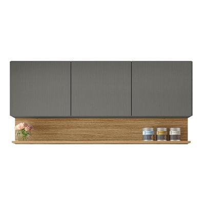 Armário Aéreo De Cozinha 3 Portas Com Nicho 1,50m Line Kit's Paraná Madeirado Grafite