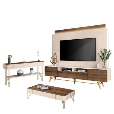 Estante Home Theater Nobre E Aparador Vivant E Mesa De Centro Cadenza Off White Castanho - Hb Móveis