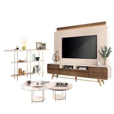 Estante Home Theater Artís Off White Castanho E Aparador Infinity E Kit Mesa De Centro Sky Off White - Hb Móveis