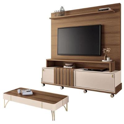 Estante Home Theater Bold E Mesa De Centro Cadenza Castanho Off White - Hb Móveis