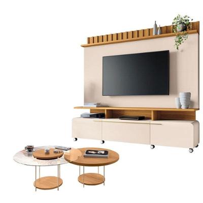 Estante Home Theater Artís Off White Cinamomo E Kit Mesa De Centro Sky Cinamomo - Hb Móveis