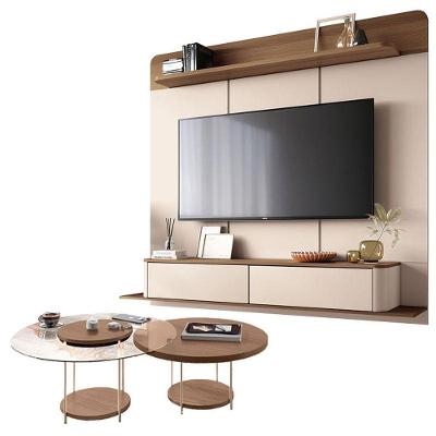 Home Suspenso Galax Castanho Off White E Kit Mesa De Centro Sky Castanho- Hb Móveis