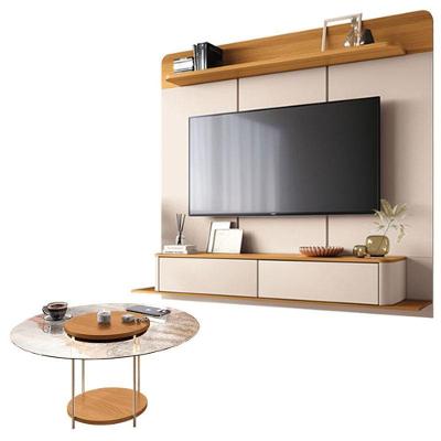 Home Suspenso Galax Cinamomo Off White E Mesa De Centro Sky Com Tampo De Vidro Cinamomo- Hb Móveis