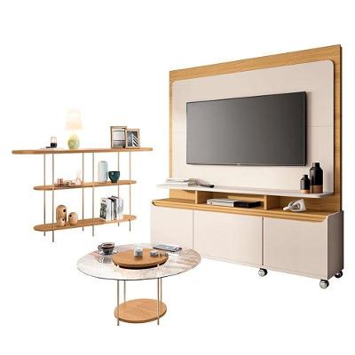 Estante Home Theater Quantum E Aparador Infinity E Mesa De Centro Sky Com Tampo De Vidro Off White Cinamomo- Hb Móveis