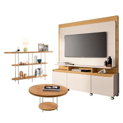 Estante Home Theater Quantum Off White Cinamomo E Aparador Infinity E Mesa De Centro Sky Cinamomo- Hb Móveis