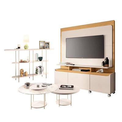 Estante Home Theater Quantum Off White Cinamomo E Aparador Infinity E Kit Mesa De Centro Sky Off White - Hb Móveis