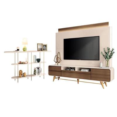 Estante Home Theater Nobre Off White Castanho E Aparador Infinity Off White- Hb Móveis
