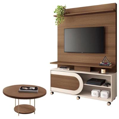Estante Home Theater òrbis Castanho Off White E Mesa De Centro Sky Castanho- Hb Móveis