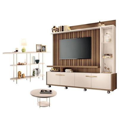 Estante Home Theater Titan Off White Castanho E Aparador Infinity E Mesa De Centro Sky Off White - Hb Móveis