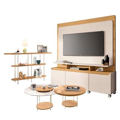 Estante Home Theater Quantum Off White Cinamomo E Aparador Infinity E Kit Mesa De Centro Sky Cinamomo- Hb Móveis