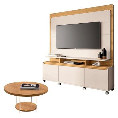 Estante Home Theater Quantum Off White Cinamomo E Mesa De Centro Sky Cinamomo- Hb Móveis