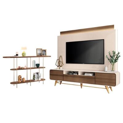 Estante Home Theater Nobre Off White Castanho E Aparador Infinity Castanho - Hb Móveis