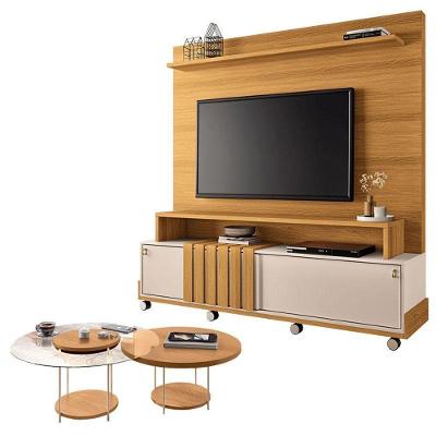 Estante Home Theater Bold Off White Cinamomo E Kit Mesa De Centro Sky Cinamomo - Hb Móveis