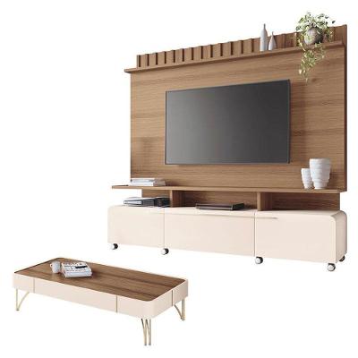 Estante Home Theater Artís E Mesa De Centro Cadenza Off White Castanho - Hb Móveis