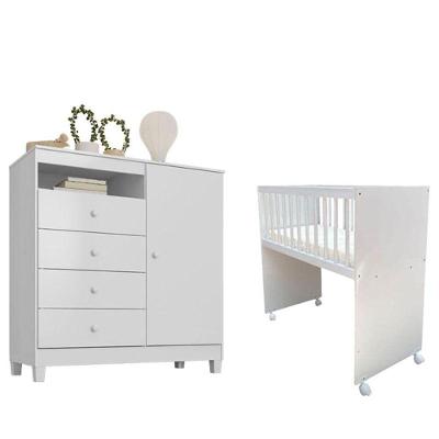 Mini Berço Moisés Alegria Com Colchão E Cômoda Infantil Ternura Baby Branco Flex - Incorplac