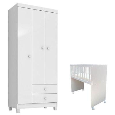Mini Berço Moisés Alegria Com Colchão E Guarda Roupa 3 Portas Ternura Baby Branco Flex - Incorplac