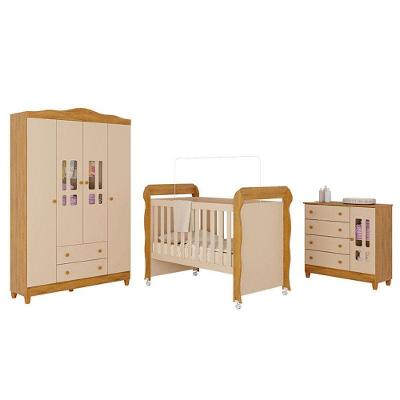 Quarto De Bebê Ariel 4 Portas Com Berço Americano Mirelle Off White Bétula- Carolina Baby