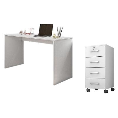 Mesa Para Computador E Gaveteiro Gávea Com Chave 4 Gavetas Branco Fosco - Móveis Leão