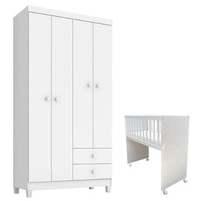 Mini Berço Moisés Alegria Com Colchão E Guarda Roupa Ternura Baby 4 Portas Branco Flex - Incorplac