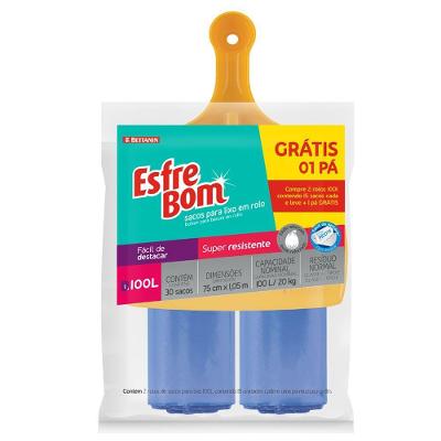 Kit 1 Pá E 2 Rolos De Sacos Para Lixo 100l Esfrebom