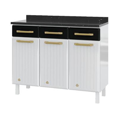 Balcão De Cozinha De Aço Com Tampo 3 Portas E 3 Gavetas 105cm Multimóveis Cr20360 Branco-preto