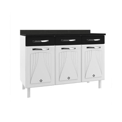 Balcão De Cozinha De Aço Com Tampo 3 Portas E 3 Gavetas 120cm Multimóveis Cr20354 Branco-preto