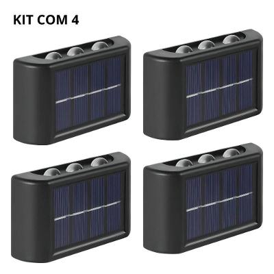 Kit 4 Luminárias Arandelas Solares Led Para Parede área Externa Jardim Garagem Led Branco 6 Fachos Impermeável